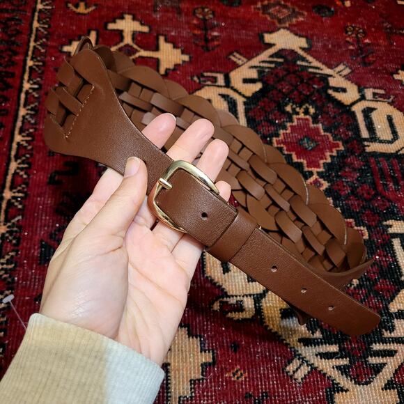 Wide Waist Belt Braided Woven FAUX Leather Sz L - Picture 2 of 3